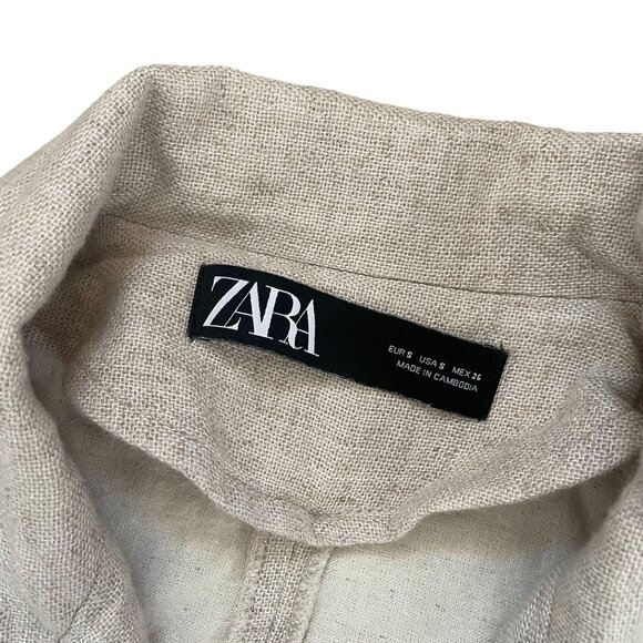 Zara Oversized Linen Blend Button Front Jacket Women's Size Small Cream Work - Picture 3 of 5